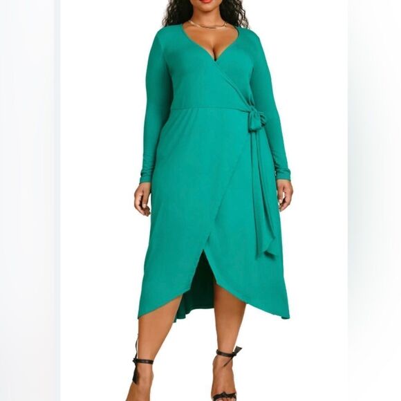 11.honore Luna long sleeved wrap dress green plus size 0 brat - Picture 1 of 9